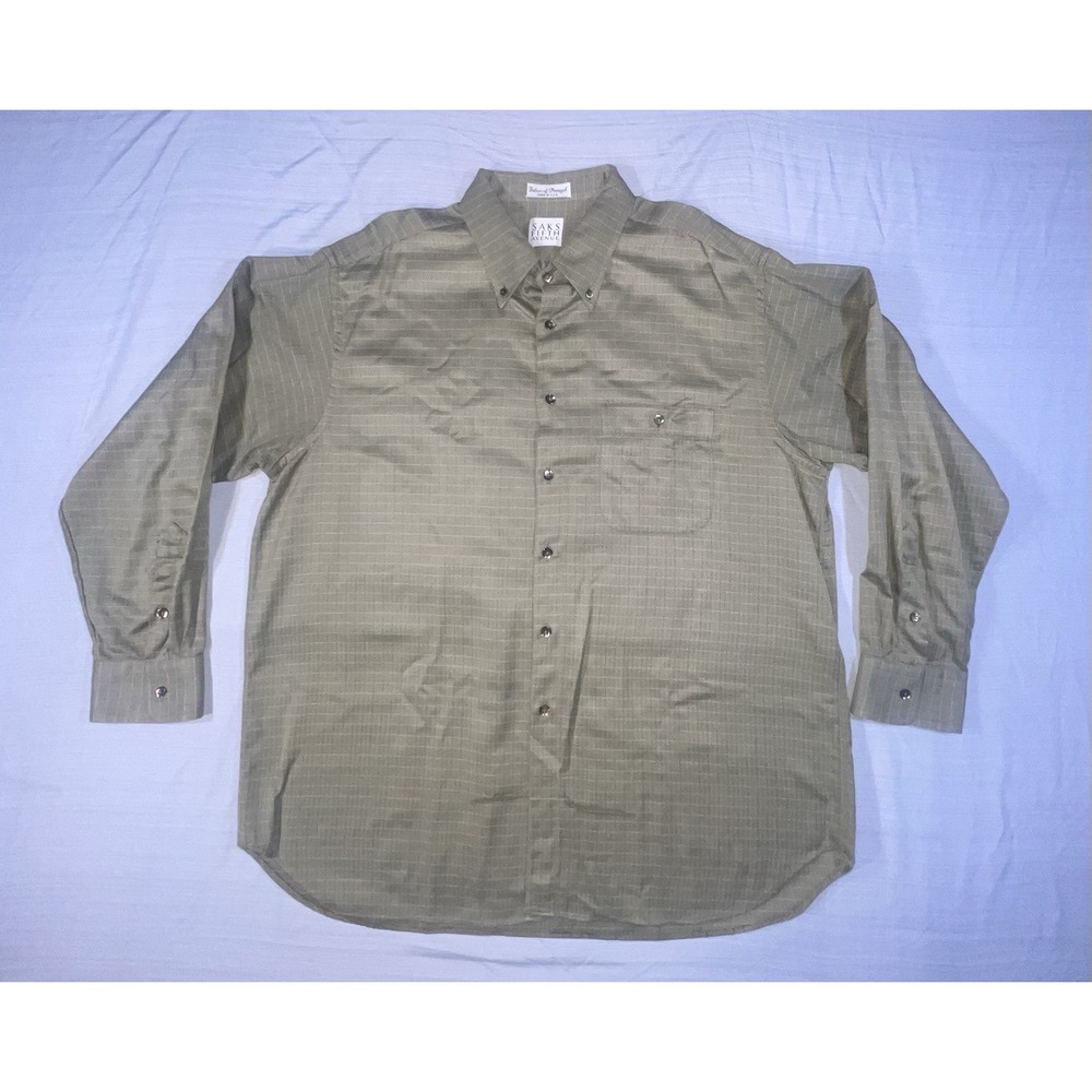 Men's Saks, Fifth Avenue, Long Sleeve Button Down Shirt Size XL Green - Picture 2 of 16